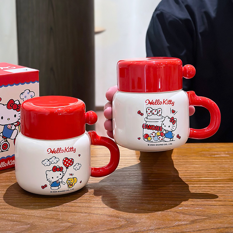 hellokitty water cup, women's household mug, high appearance level, cute covered cup, ceramic office Specification image