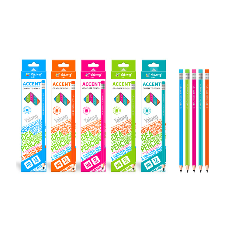 YL191359 High-quality hexagonal handle school pencil standard pencil with eraser HB pencil set