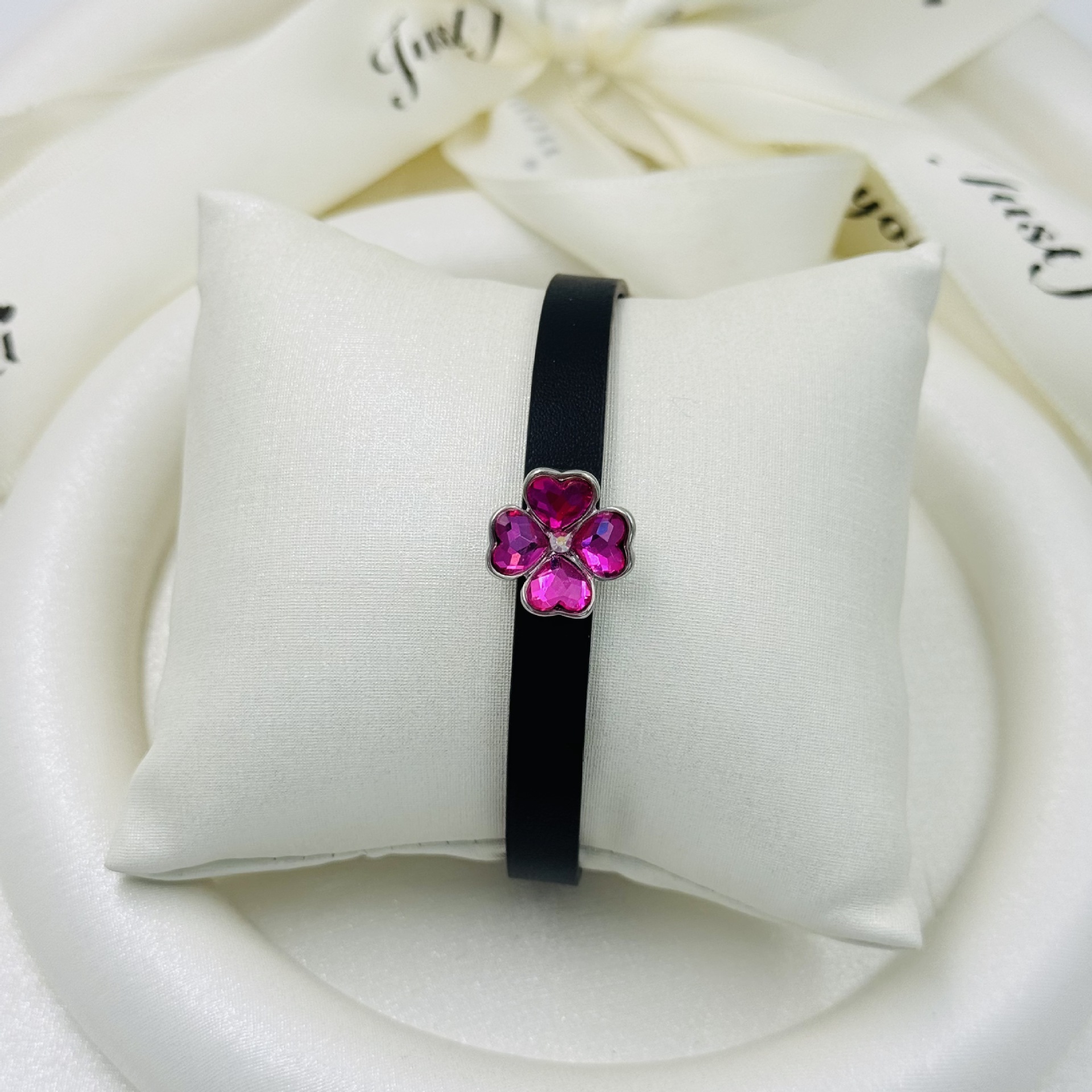 紫色四叶草装饰黑色发带瑜伽运动款束发带夏季韩版女头巾发饰