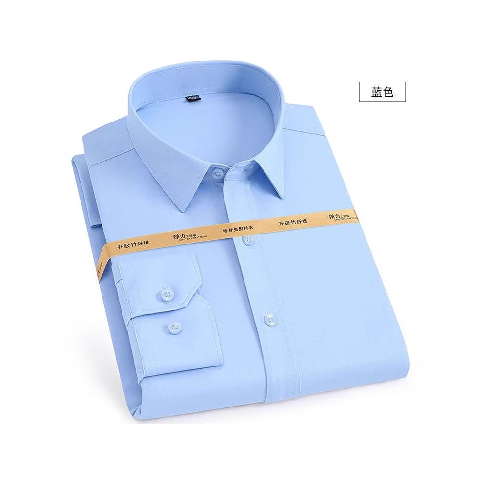 Men's bamboo fiber non-ironing shirt, elastic and anti-wrinkle professional workwear, solid color, form-fitting business attire Specification image