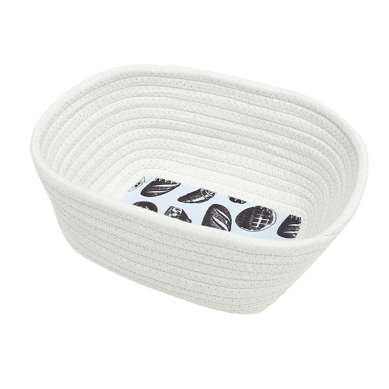 Cotton rope Nordic-style round woven miscellaneous items, snacks, cosmetics, headphones, simple storage basket, small items, desktop storage. Single products: 23*17*9.5cm, weight 160g, 96 pieces per box Item Picture