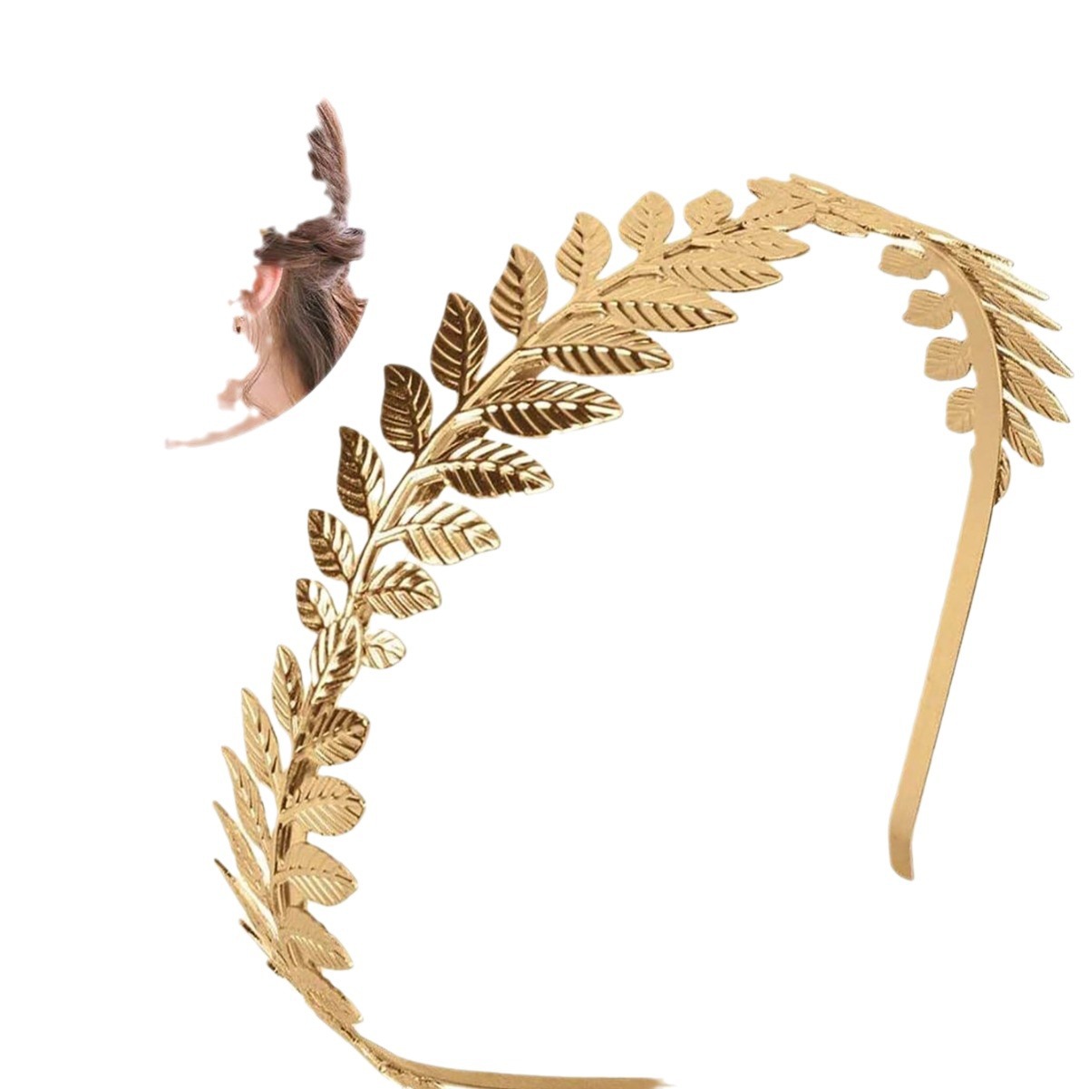 Korean-style metal leaf headband, high top of the head, women's chanel-style design, popular headbands in Europe and America, cross-border wholesale on Amazon Item Picture