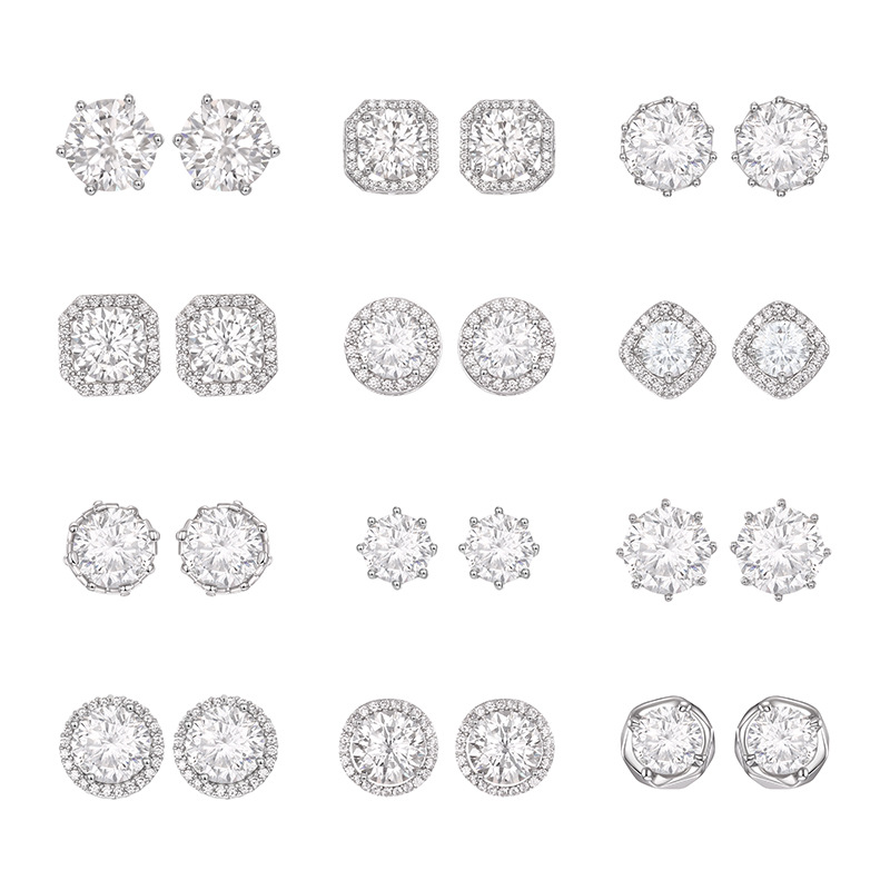 s925纯银耳钉女莫桑石耳钉1克拉莫桑耳钉时尚耳饰气质高级感耳环