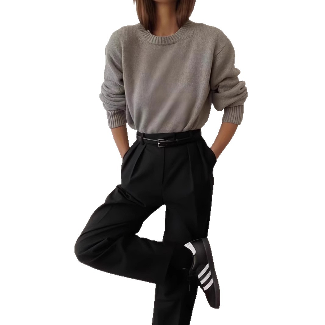 In 2025, cross-border bestsellers in Russia: Solid-colored round-neck sweaters for women, soft knitted tops, and casual loose styles Item Picture