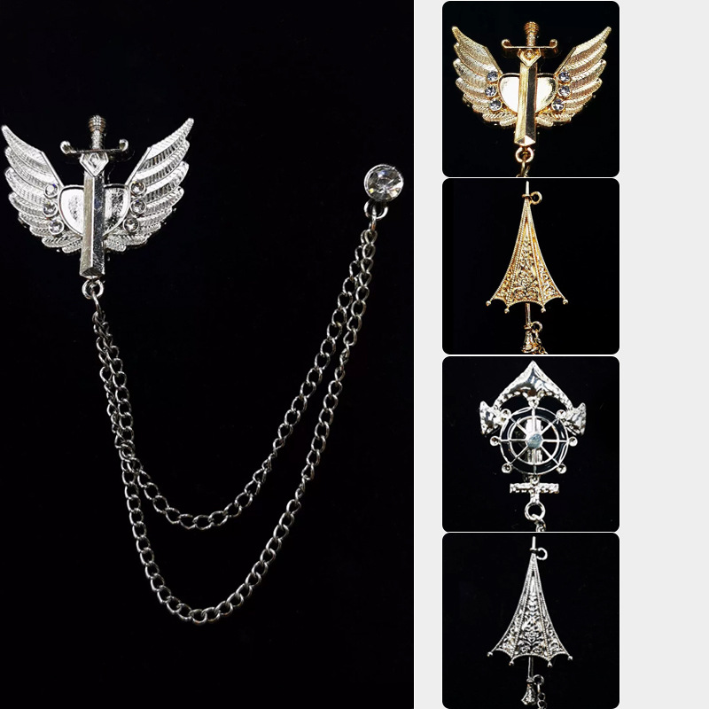 创意翅膀羽毛雨伞胸针ins小众时尚高档链条别针服装配饰厂家批发