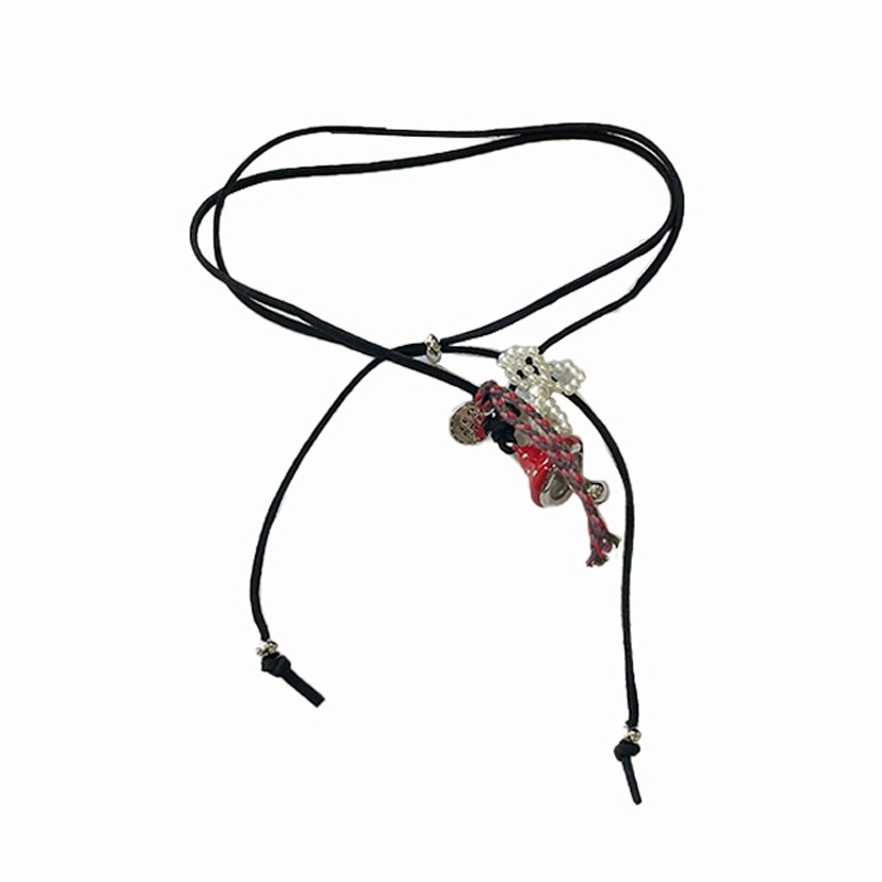 秋冬ins风鲜艳红蘑菇珍珠彩绳项链设计高级感可爱俏皮毛衣卫衣链白底实物图