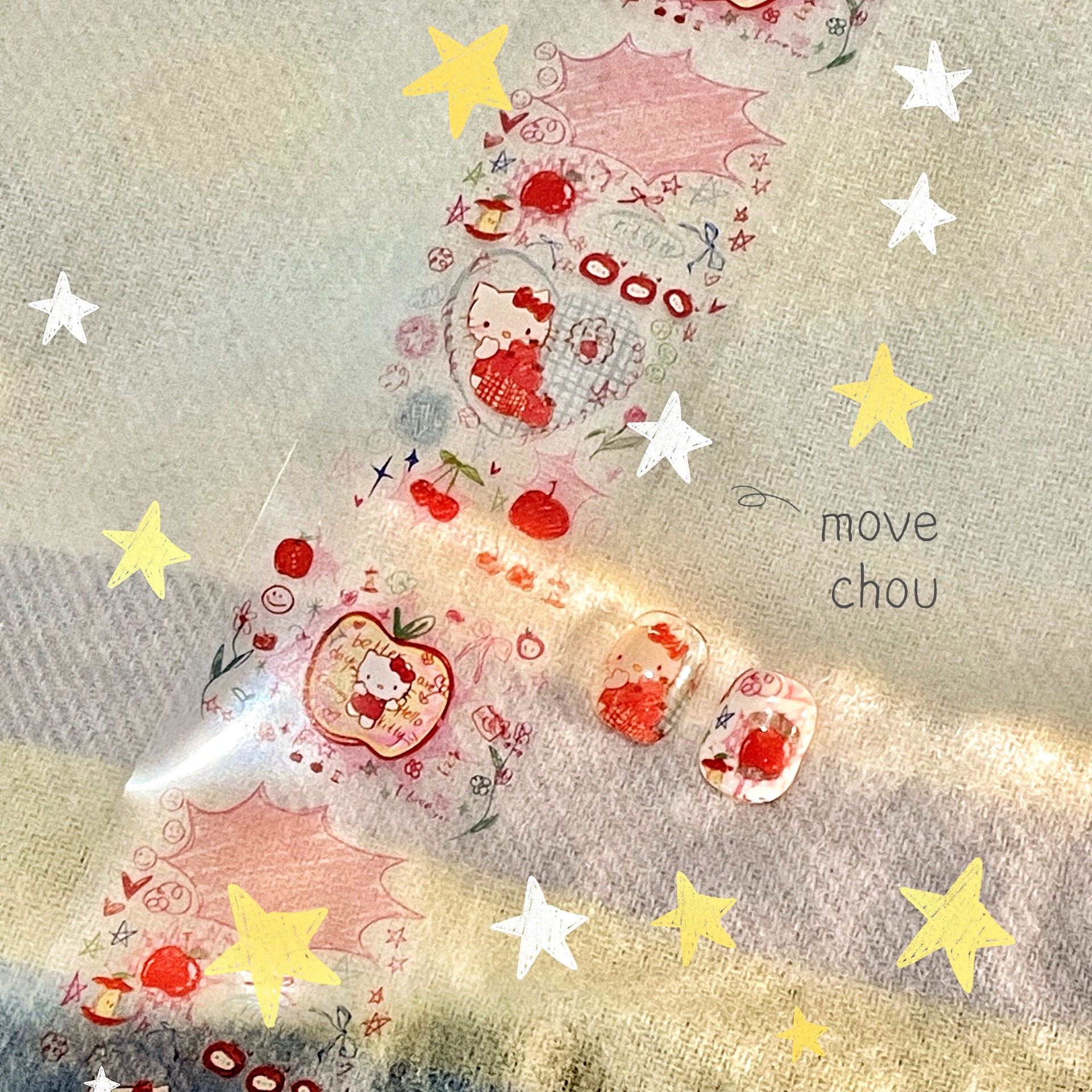 Korean-style Instagram hand-drawn graffiti nail art transfer paper, cute and practical kitty art elements, kitty illustrations Application Scenario
