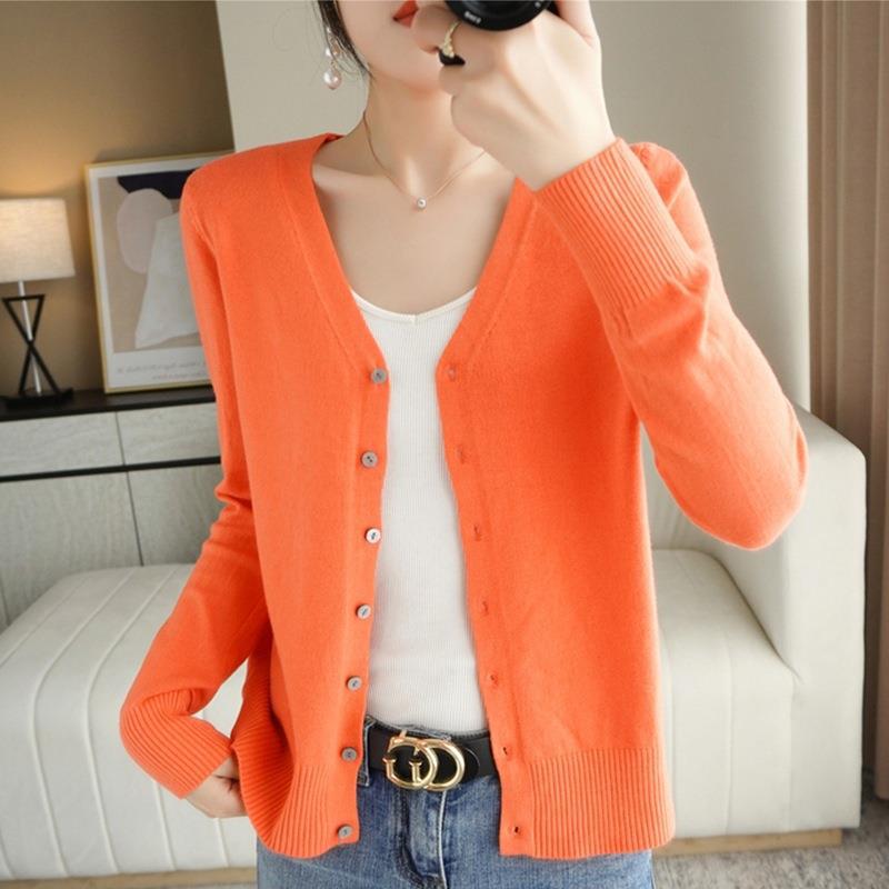 Wholesale 2025 Spring and autumn new knitted sweater V-neck cardigan women's coat solid color loose short style paired with sweater spring Application Scenario