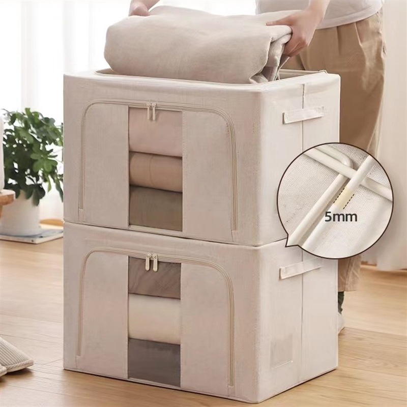 Cotton quilt, clothes, flip cover storage box, bedroom wardrobe, fabric, home folding storage box, transparent waterproof steel frame storage details Picture