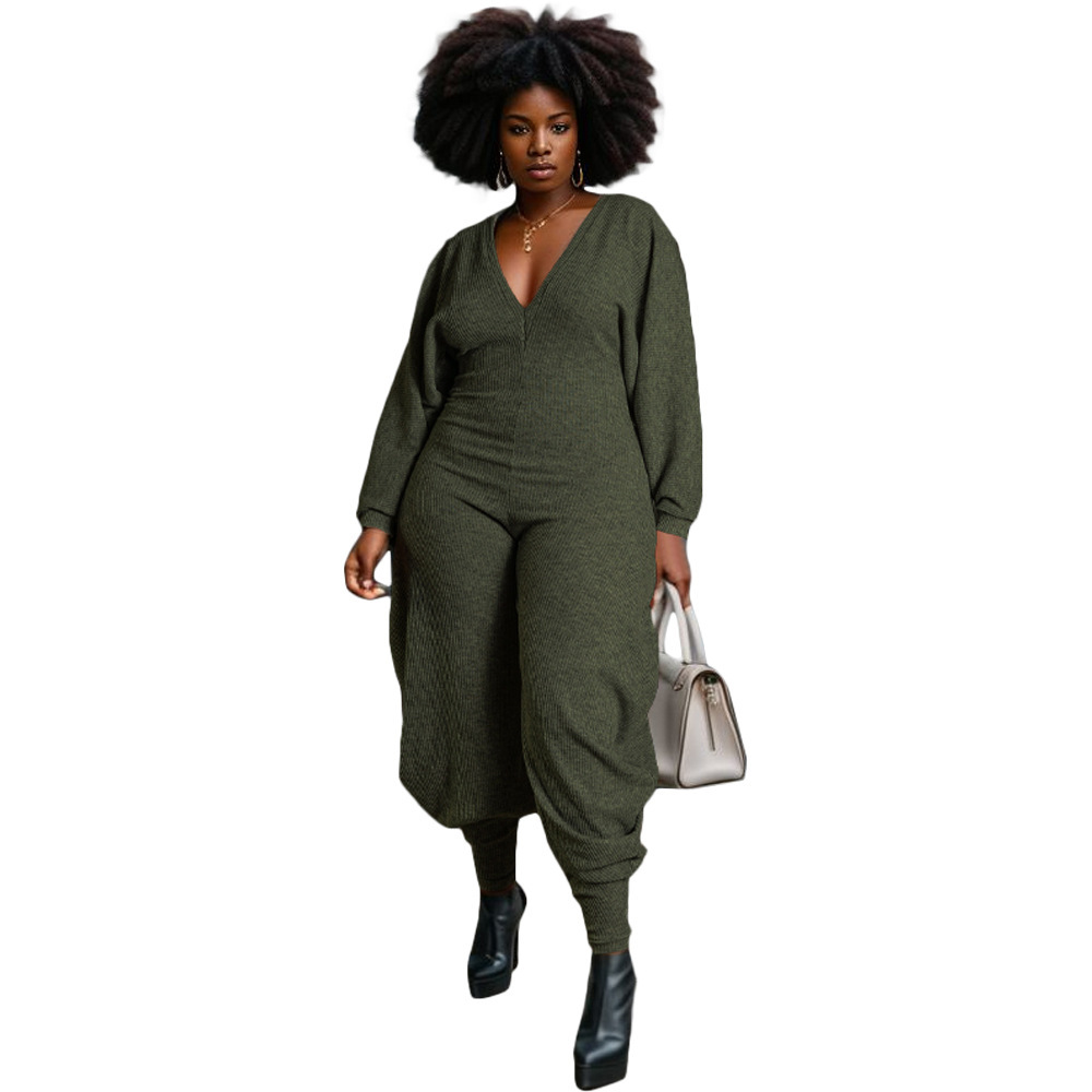 D8615 Autumn new style pit stripe solid color patchwork jumpsuit is a hot-selling item in stock on Amazon's independent store and international store Item Picture