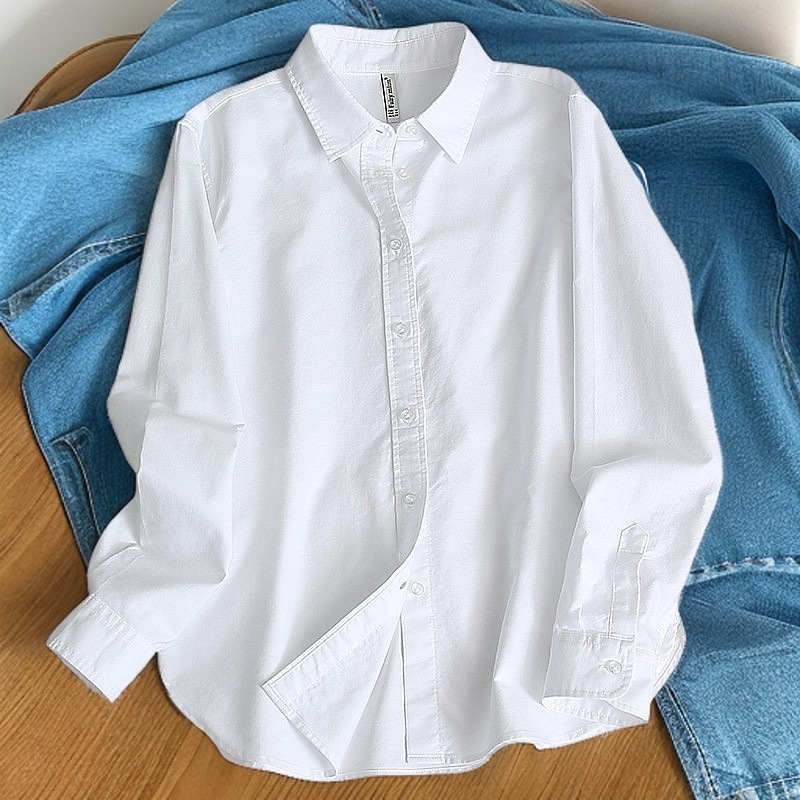 Pure cotton shirt for women's early spring 2025, loose Korean-style casual outerwear, French-style top, long-sleeved versatile shirt full figure