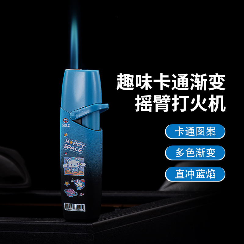 The RZ802 swing arm gradient windproof lighter is a mini cartoon direct-flush gas-filled lighter that is compact and portable details Picture