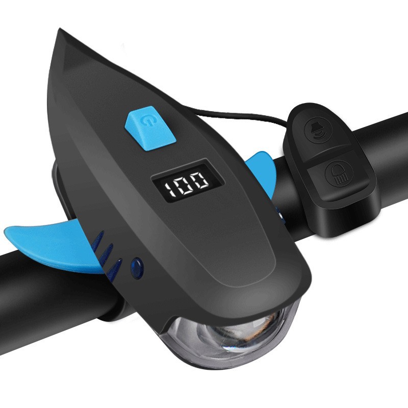 自行车灯前灯夜骑车灯山地车骑行装备配件儿童鲨鱼超响铃铛喇叭