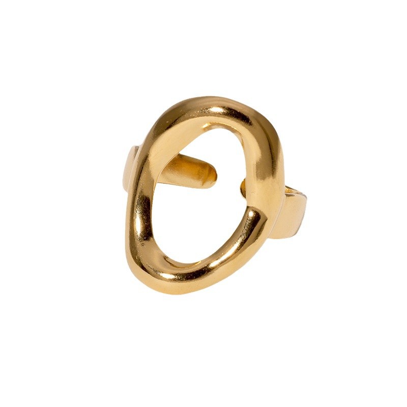 A simple, fashionable and personalized design ring for women, featuring an 18K gold-plated geometric oval stainless steel ring on Instagram from Europe and America Item Picture