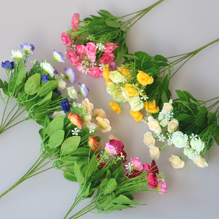 批发15头野草玫瑰仿真花绢花家居装饰客厅摆放布置假花艺术插花束