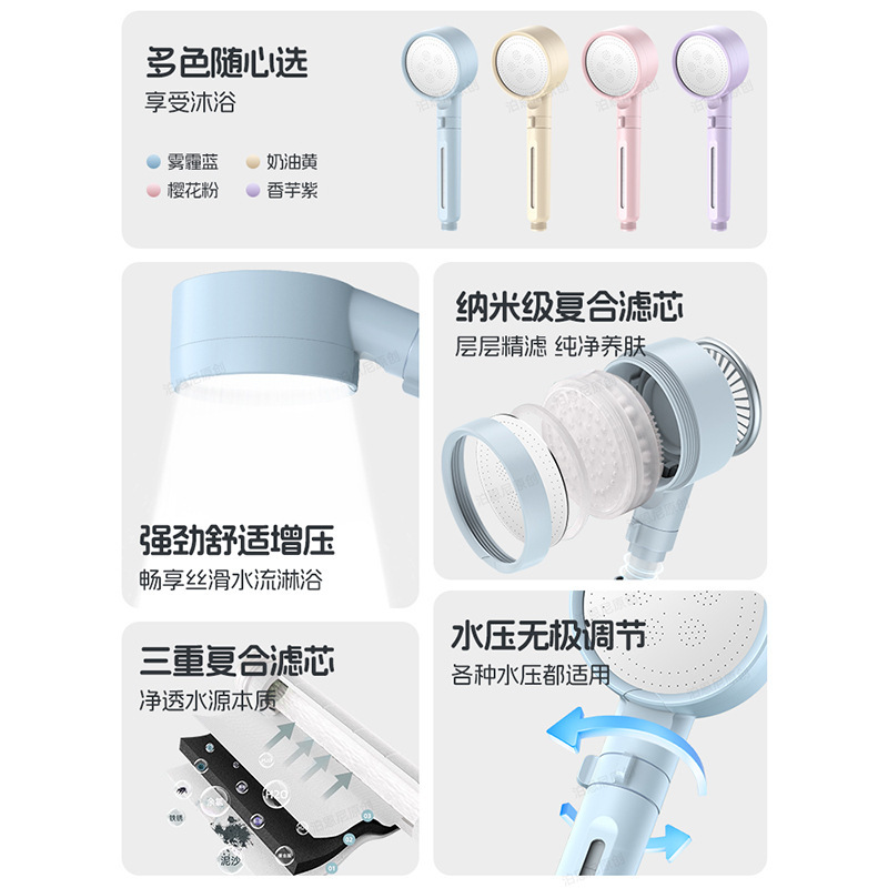 Filtering pressurized shower head, household bathroom water heater, shower and bath pressurized bathroom heater, rain shower and bath set Application Scenario