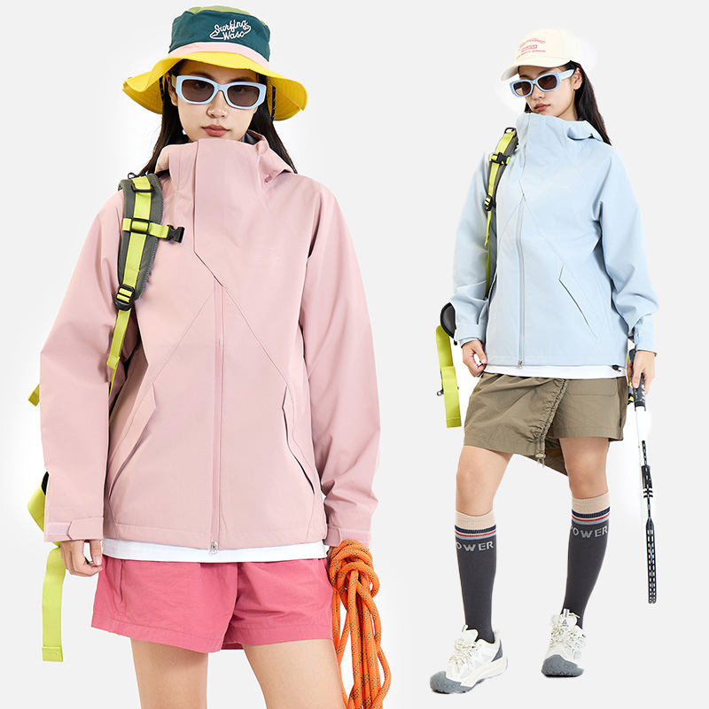 春秋冲锋衣连帽高领磁吸扣防水透气抽绳男女款户外休闲服直播爆款