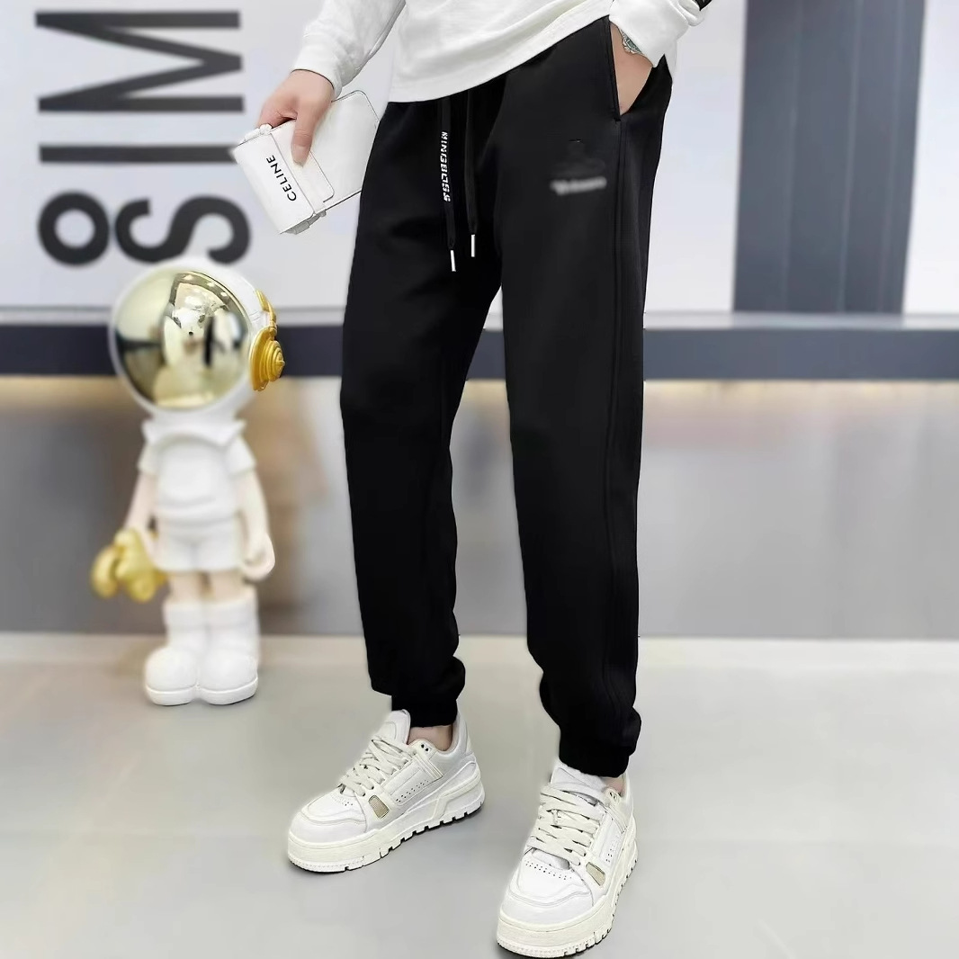 New autumn and winter men's tapered sweatpants, Korean casual trendy brand sportswear pants, black slimming mid-waist, thickened and fleece