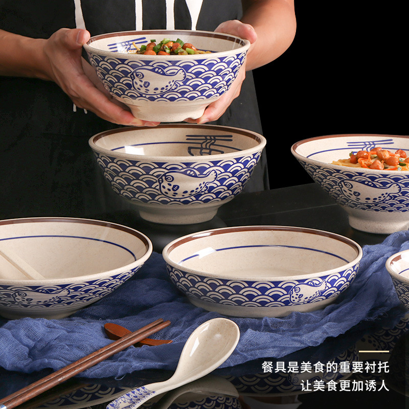 Melamine tableware set, imitation porcelain ramen bowl, special bowl for beef noodles and spicy hot pot in noodle restaurants, plastic rice noodle soup bowl Specification image