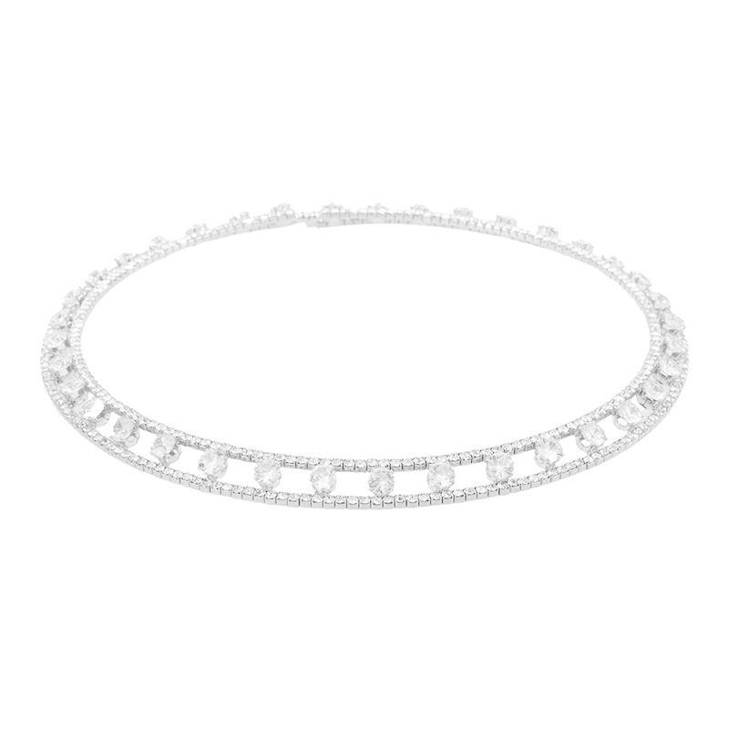 Amazon cross-border's new zircon necklace Choker 2-row steel wire elastic opening necklace, exaggerated and trendy rhinestone necklace, full of diamonds and shining necklace accessories wholesale Application Scenario