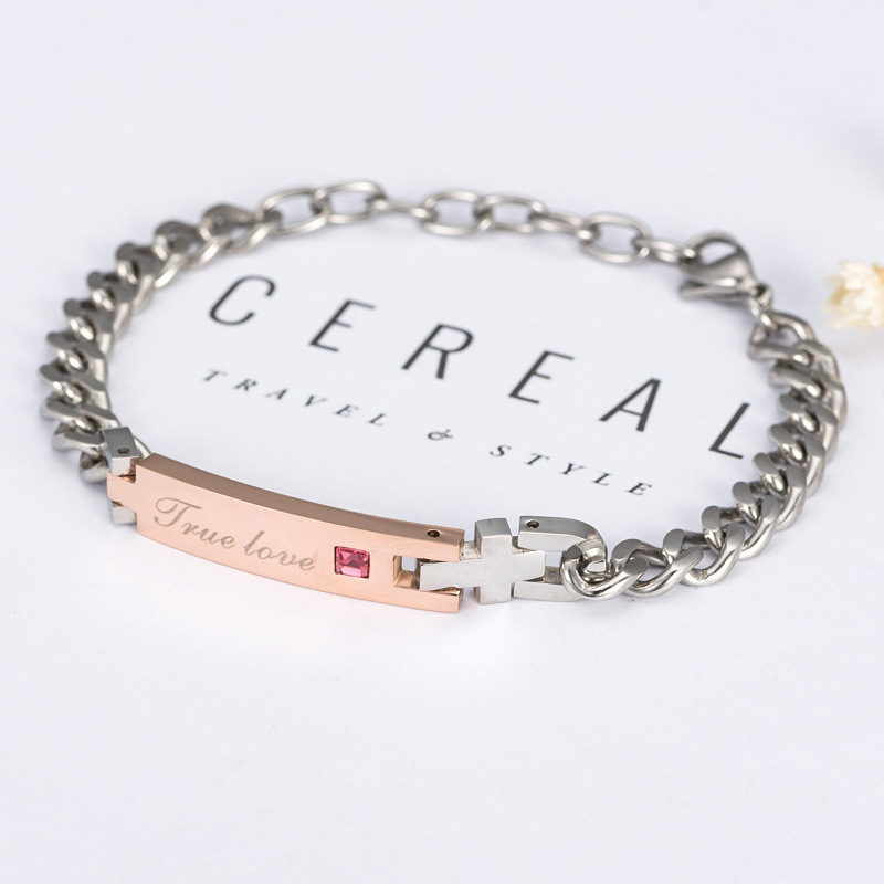 Couple love true love bracelets, Valentine's gifts, trendy and fashionable accessories wholesale zircon titanium steel bracelets Item Picture