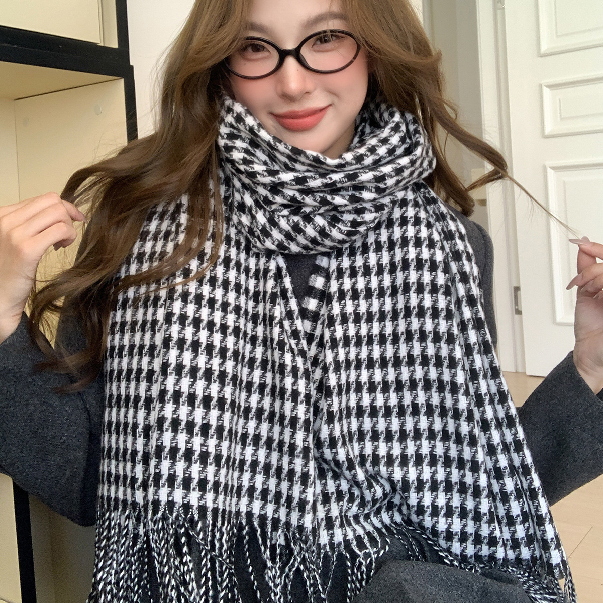 Qian Niao Checkered Scarf for Men and Women, 2025 New style, SuK-style, Korean-style faux cashmere, versatile and warm scarf