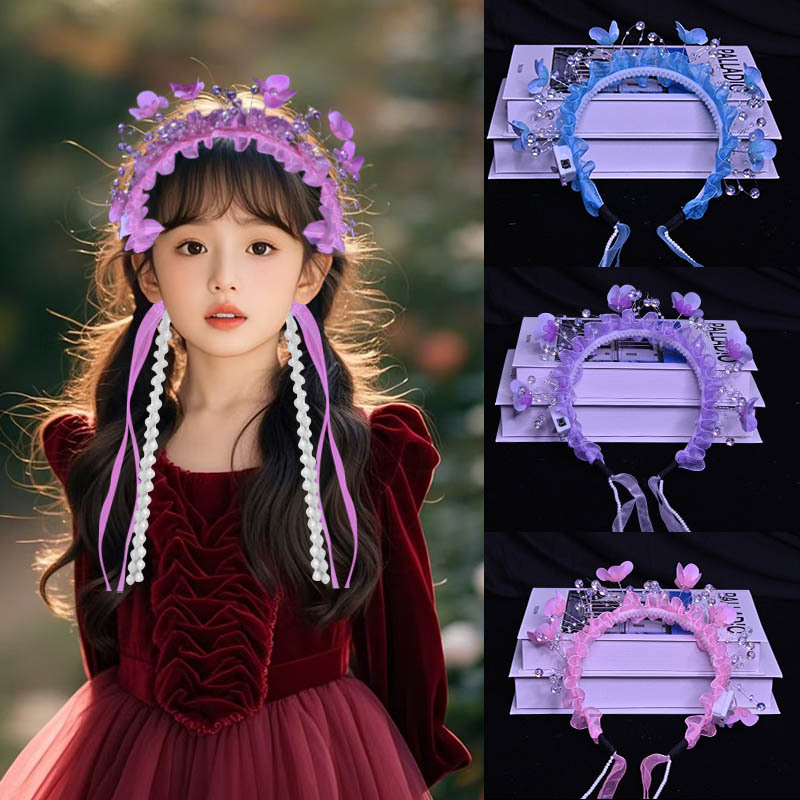 春夏新款蝴蝶珍珠发箍少女心森系发箍氛围感拍照专用发箍