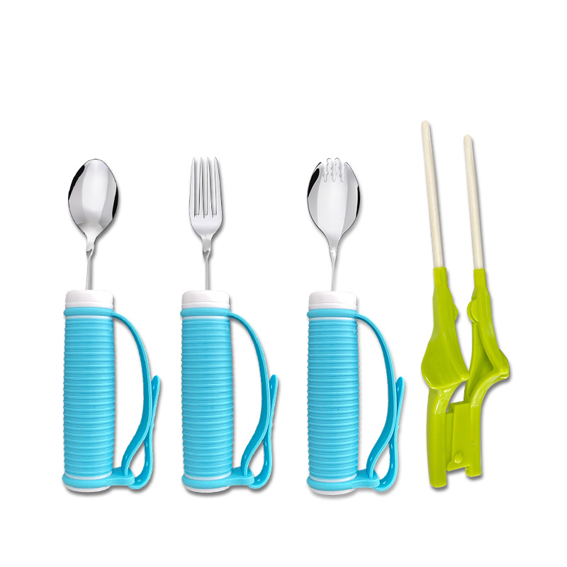 Elderly self-service dining assistance stainless steel knives, forks, spoons, anti-shake chopsticks, food-assisting tableware, rehabilitation sets, elderly products Item Picture