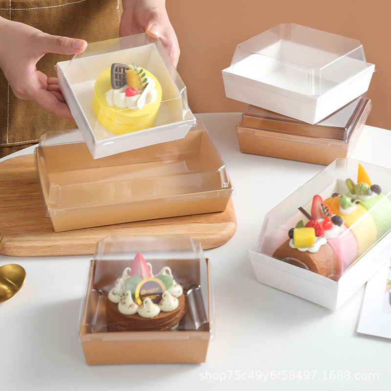 Cross-border rectangular cake box, meat floss small shell packaging box, snow beauty transparent paper-plastic box, sandwich dessert box Application Scenario