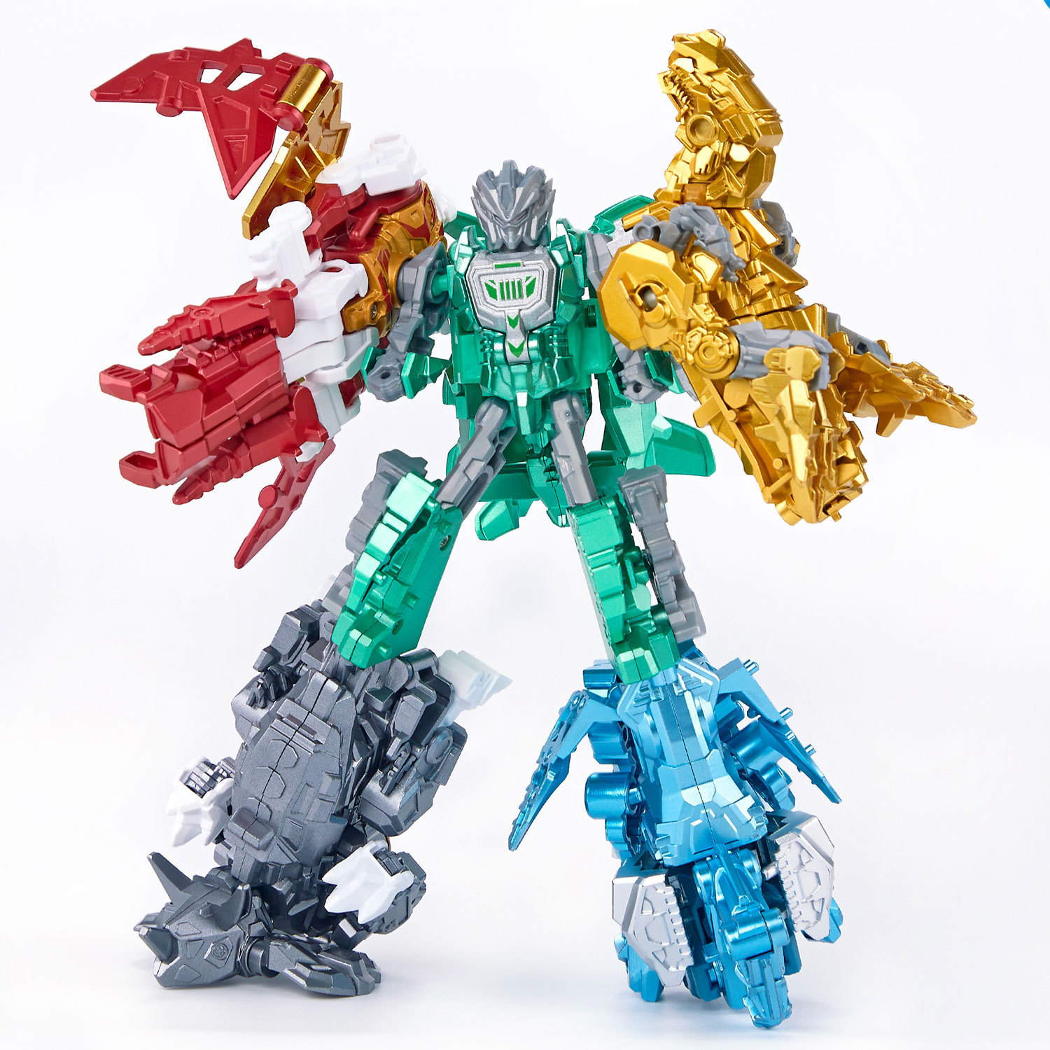 新款电镀炫彩合金恐龙变形玩具霸王龙合体机器人男孩益智儿童玩具白底实物图