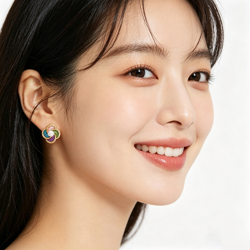 Spring and summer cherry blossom pink enamel drop glaze earrings for women's new style, super gentle, fresh and three-dimensional windmill human stud earrings Specification image
