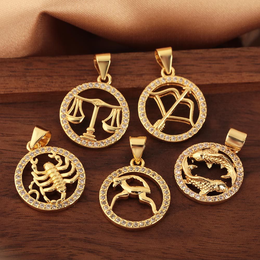 Cross-border best-selling 12 zodiac pendant, micro-inlaid zircon copper plated with 18k real gold color retention electroplating, creative retro pendant