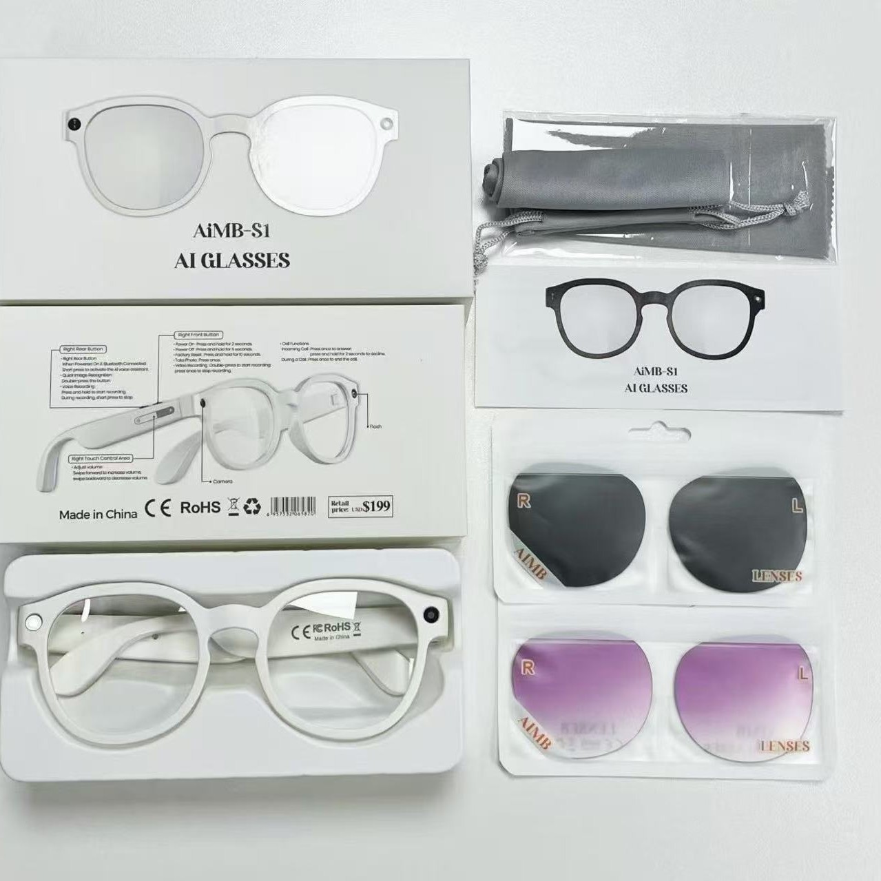 Cross-border AIMB-S1 shooting glasses ai intelligent translation anti-shake 5-megapixel high-definition interchangeable myopia lenses for photography details Picture