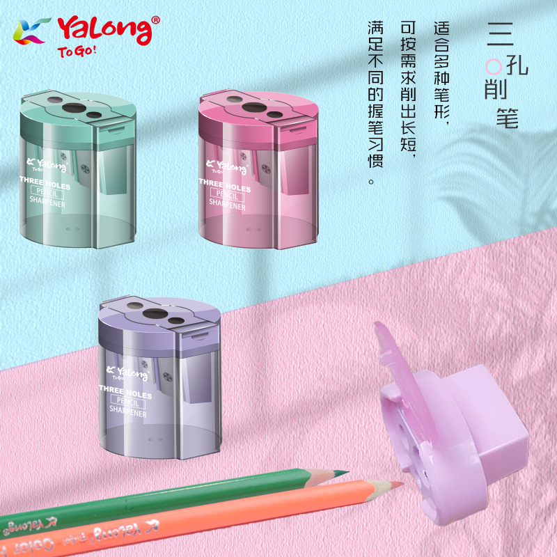 Cross-border manufacturer wholesale and direct sales of children's stationery pencil sharpeners, three-hole transparent pencil sharpeners, creative pencil sharpeners