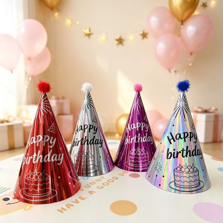 Party HAPP birthday Birthday hat, Ins-style children's party supplies, birthday hat, photo props with pom-poms details Picture