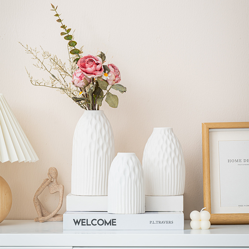 2026陶瓷花瓶套装三件套白色花瓶套装摆件家居客厅陶瓷花瓶插花装饰瓶