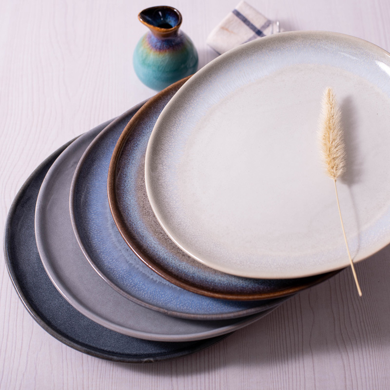 Creative irregular 8-inch ceramic tableware, home restaurant plates, fashionable Western plates, steak plates, underglaze colors