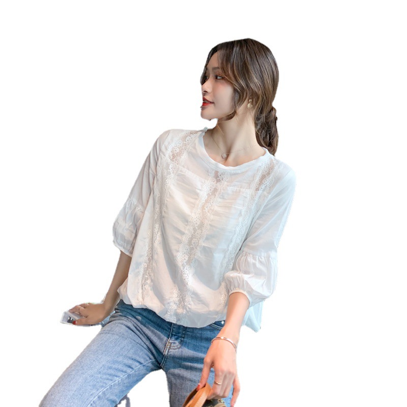 Lace shirt for women, 2022 new style floral lantern sleeve spring and summer chiffon shirt, cut-out top chiffon shirt Item Picture