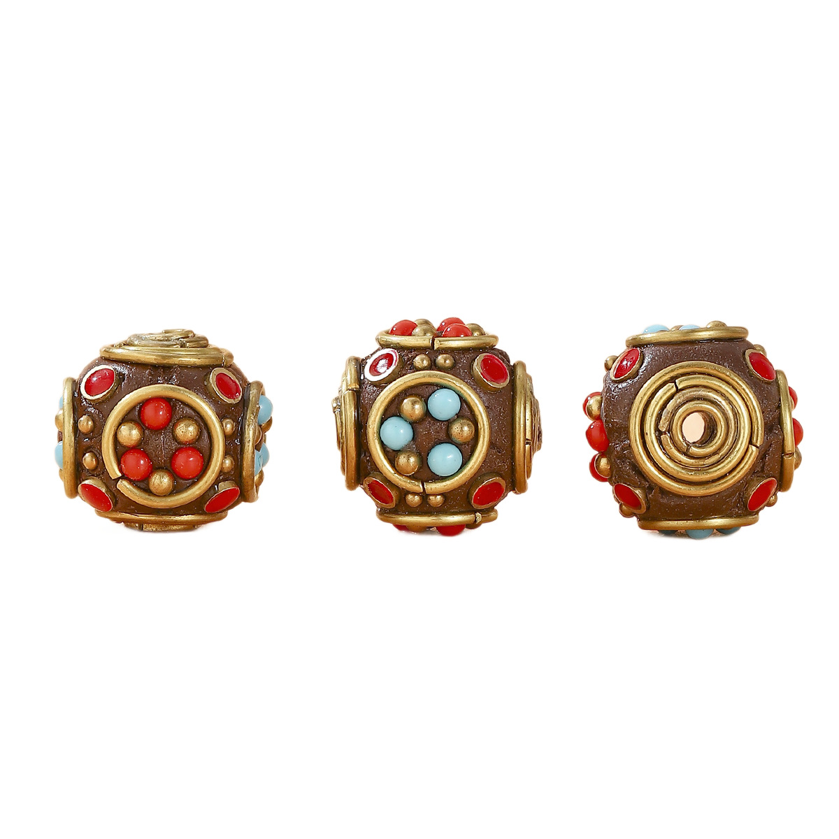 2025 New style Tibetan-Nepalese beads, retro hand-inlaid blue and red beads, bucket beads, DIY jewelry accessories, partition beads Item Picture