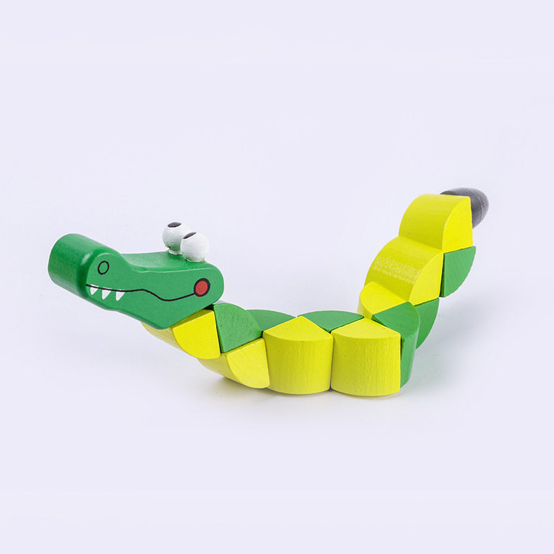 百变鳄鱼木质玩具可活动早教变形玩具小颗粒积木孩子生日礼物批发产品图