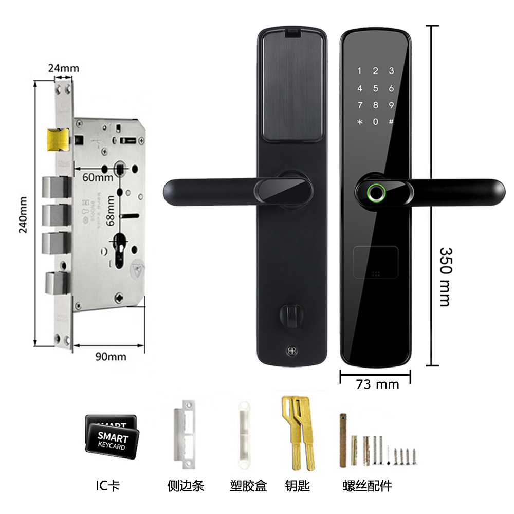 Tongtong Lock, black smart door lock, facial recognition, fingerprint, digital keyboard, green sensing ring handle Specification image