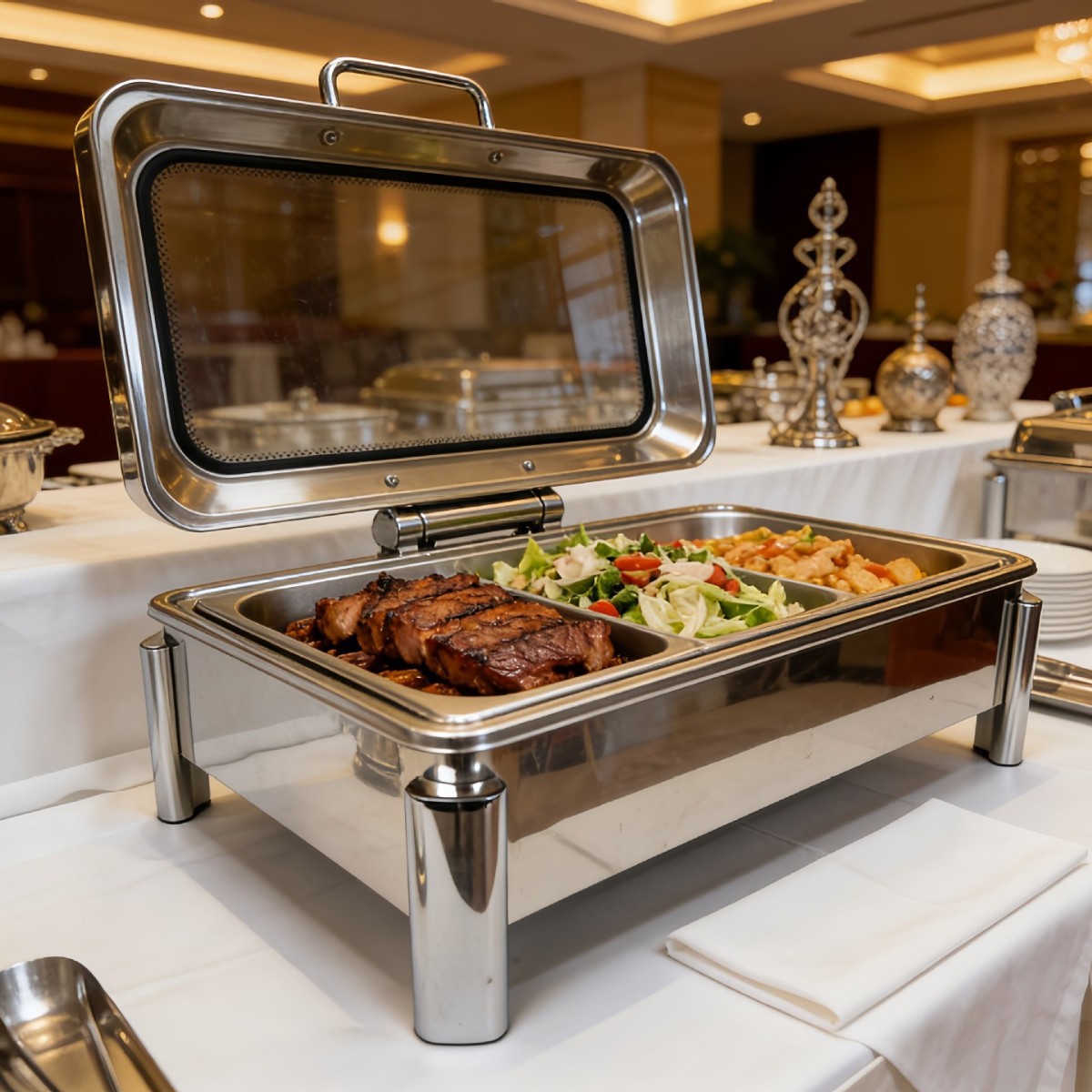 Cross-border exclusive buffet stove, stainless steel flip-top heating and heat preservation, commercial cross-border exclusive buffet stove
