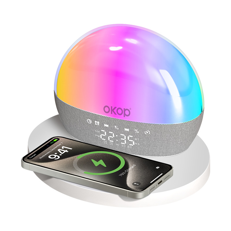 818 Desktop Bluetooth speaker, 15w wireless charging, alarm clock, clock timer, RGB ambient light, white noise, cross-border bestseller Item Picture