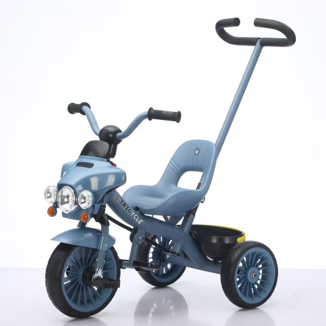 新款儿童三轮车带推把脚踏车 灯光音乐 2-5岁男女宝宝玩具车