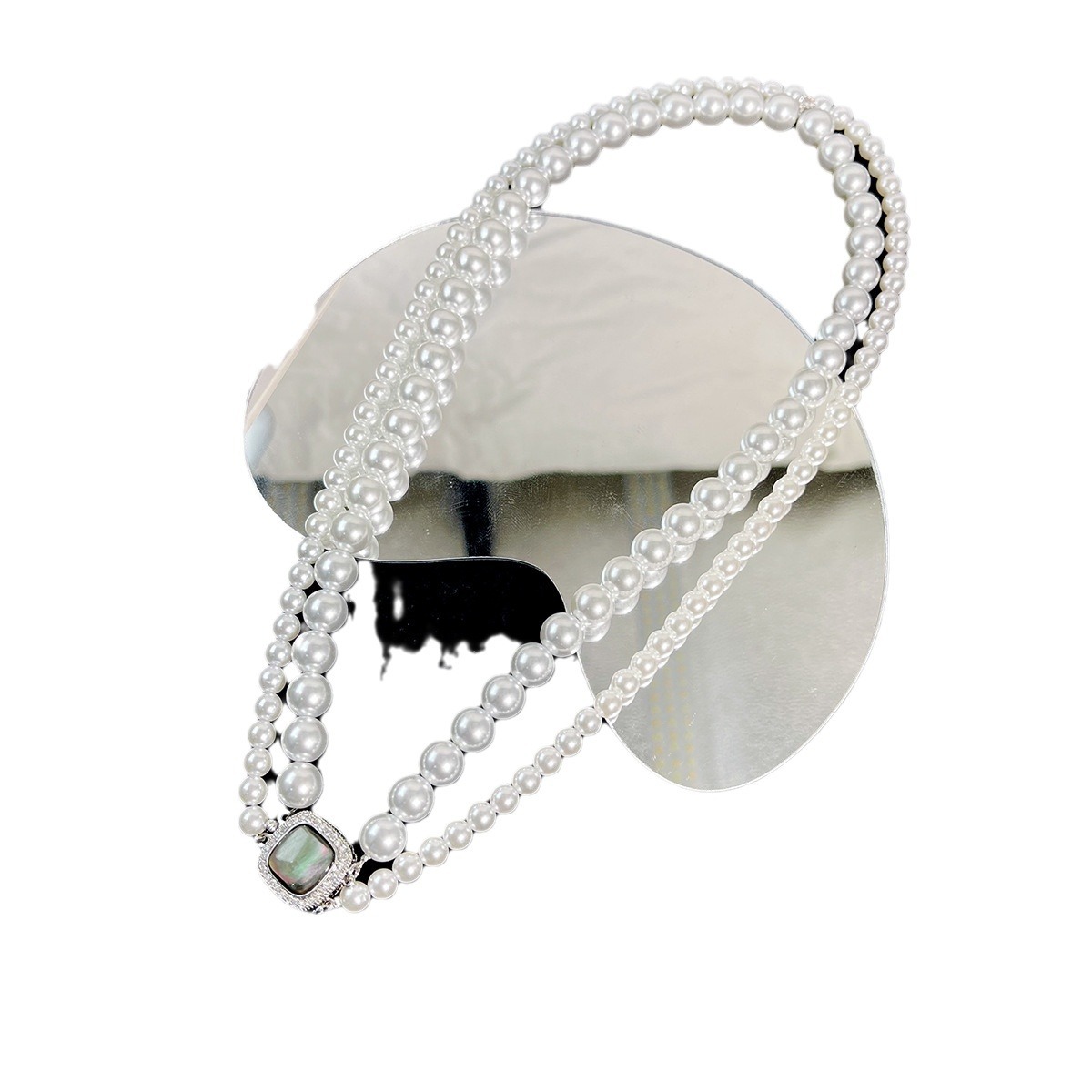 Mermaid Tear Grey mother-of-pearl double-layer pearl necklace, Australian white multi-layer necklace, elegant and refined, collarbone chain full of diamonds Item Picture