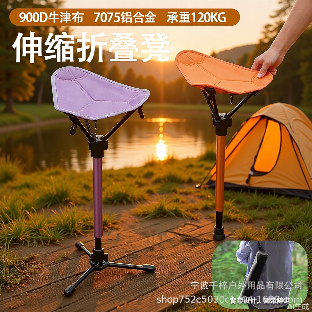 Cross-border outdoor telescopic folding stool, portable aluminum alloy camping folding chair stool, camping portable queuing fishing stool