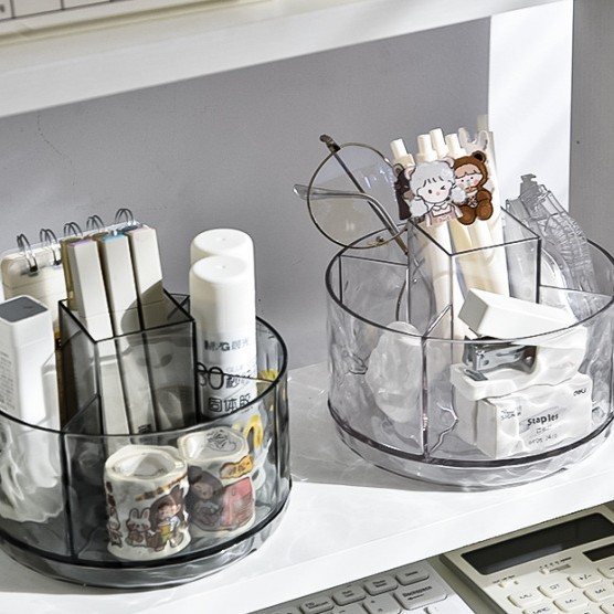 Light luxury water ripple compartments rotating storage box, desktop transparent pen holder, makeup storage box, lipstick ornament rack details Picture