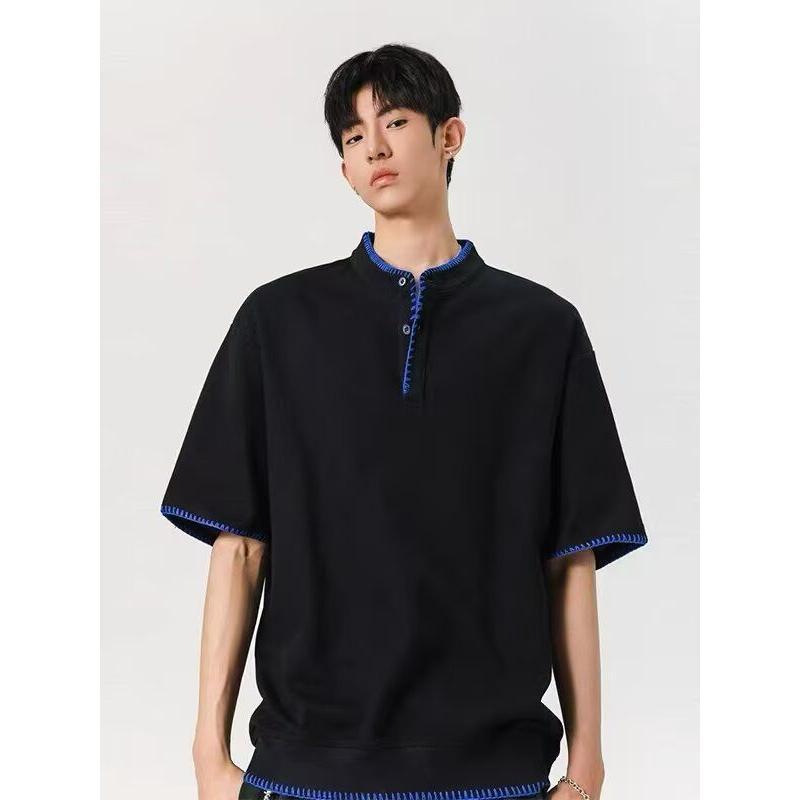Old money style trendy Hong Kong-style men's T-shirt, summer simple and trendy brand half-sleeved loose and casual Henry T-shirt top Application Scenario