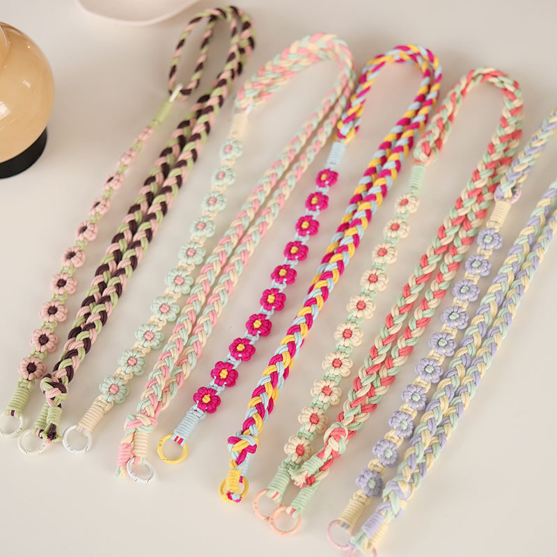 Two-in-one detachable, hand-carry and crossbody dual-purpose, adjustable shoulder strap, woven flower lanyard, neck strap, camera strap for girls