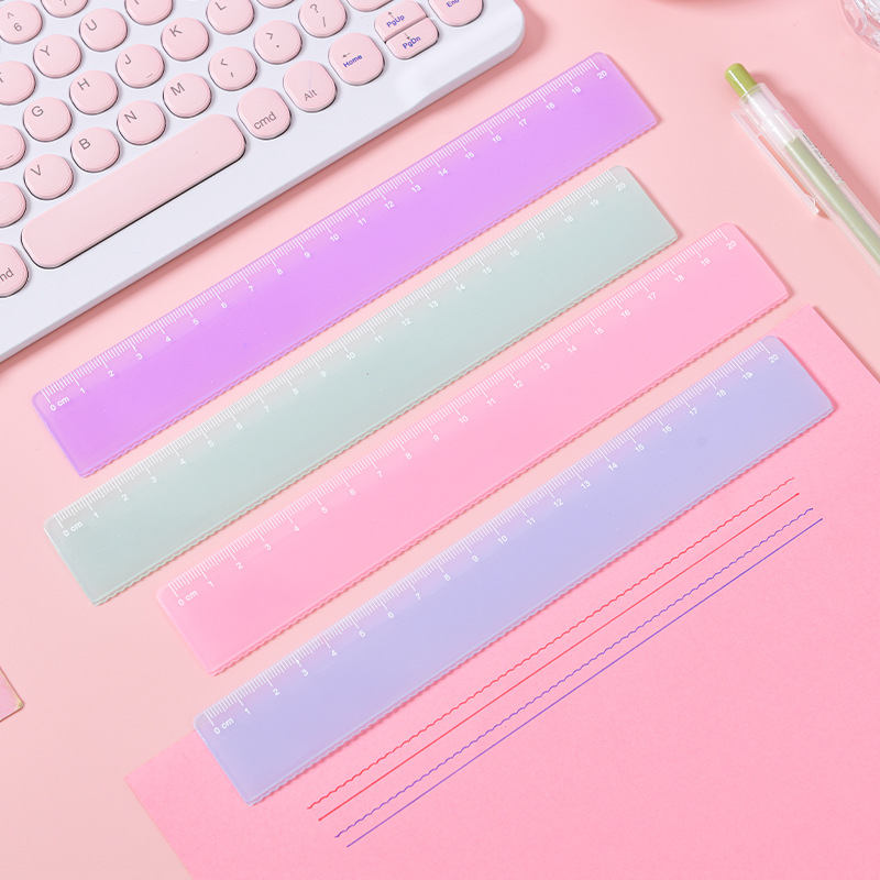 Wholesale of Macaron new jade-colored straight ruler 20cm for student stationery, precise scale flexible ruler, office drawing and measuring ruler details Picture